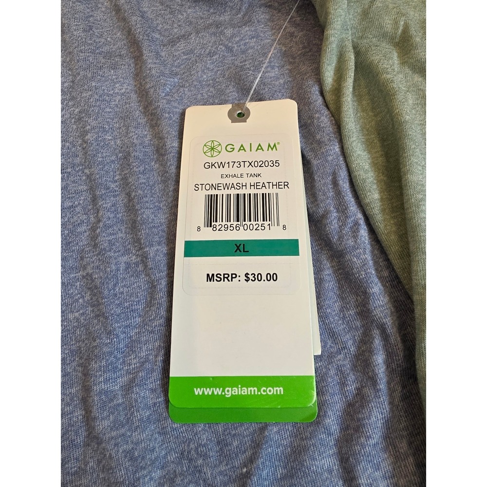 NWT GAIAM Women's XL Sage Green Stonewash Heather Blue Athleisure Exhale Tank - Picture 3 of 6